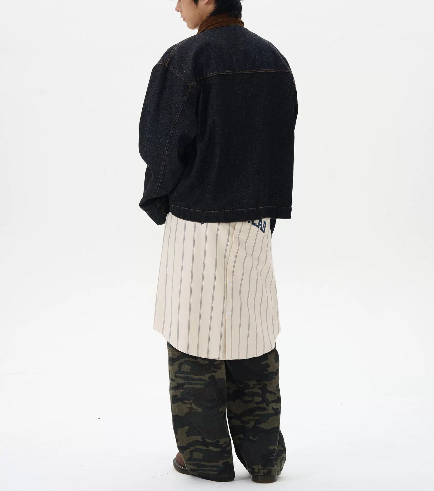 JS10070 Oversized Denim Jacket with Suede Collar