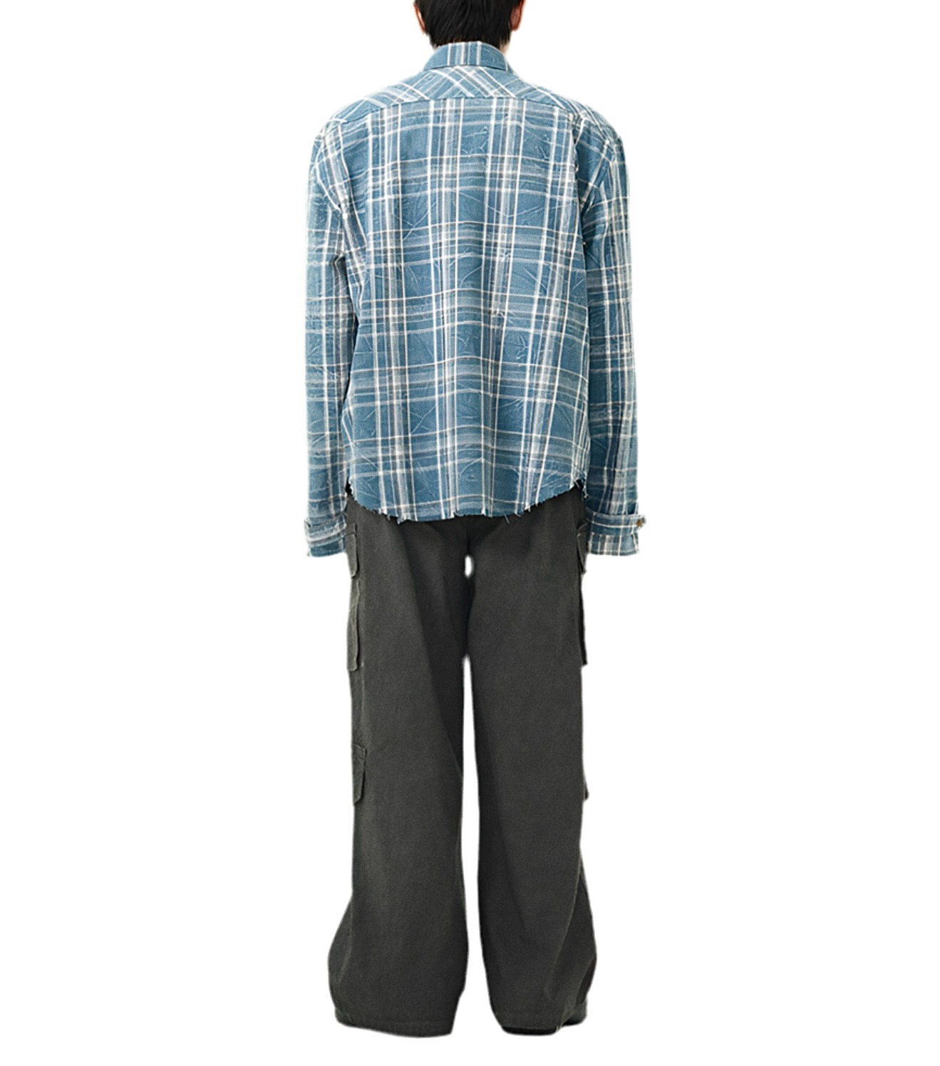 JS10017 Oversized Plaid Jacket/ Distressed Zip Up