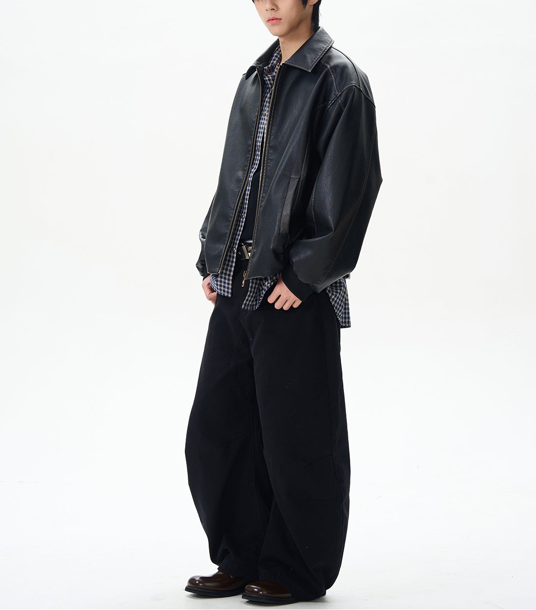 JS10075 Oversized Vintage Design Leather Jacket