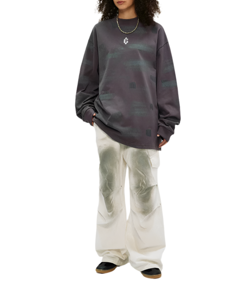 TLS111 Oversized long sleeve tee/ Brushstroke Fade
