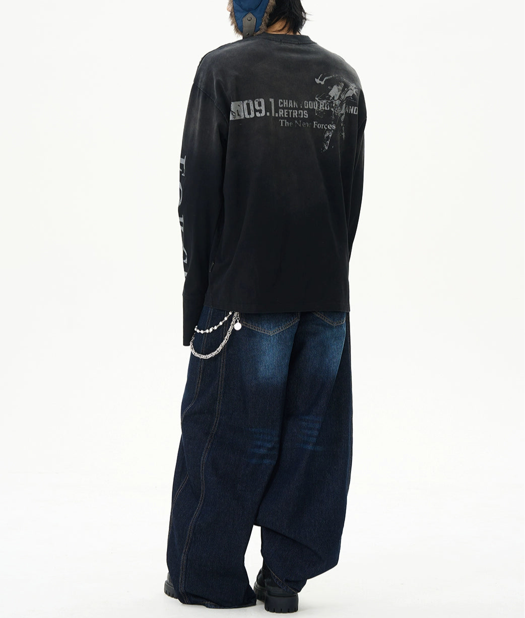 TLS141 Oversized Vintage Inspired Long Sleeve Tee