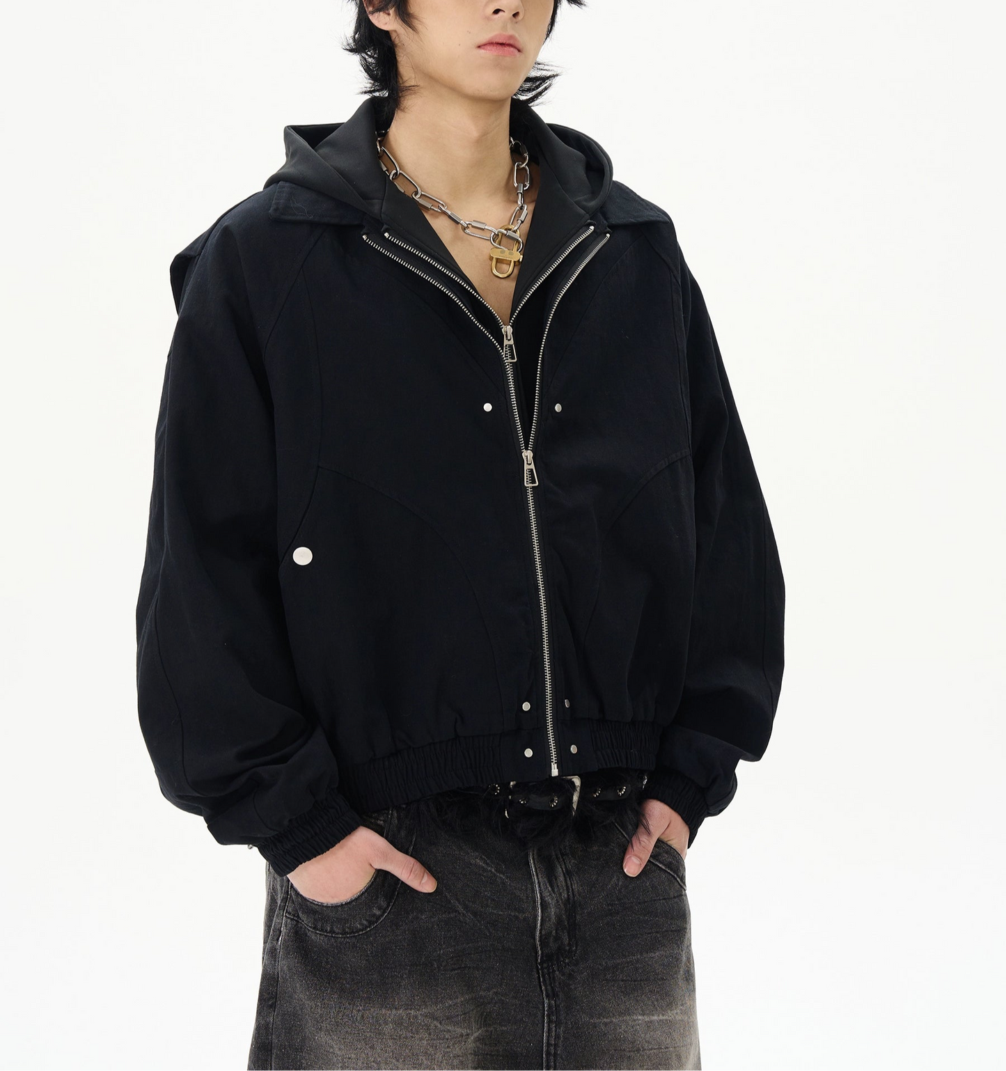 JS10063 Oversized Two-layer Design Cargo Jacket Hoodie