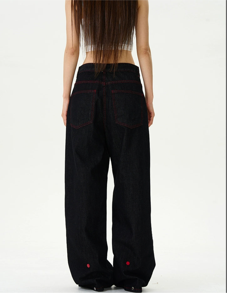 TJ10039 Baggy Jeans/ Plaid Patchwork