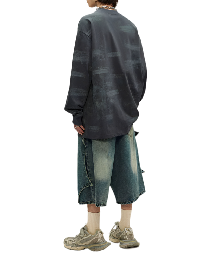 TLS111 Oversized long sleeve tee/ Brushstroke Fade