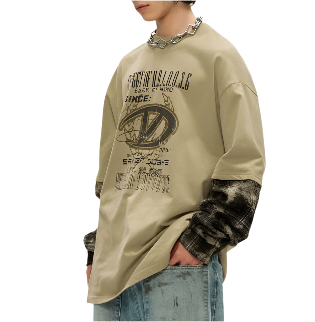 TLS119 Oversized Long Sleeve tee/ Plaid Fade Fusion