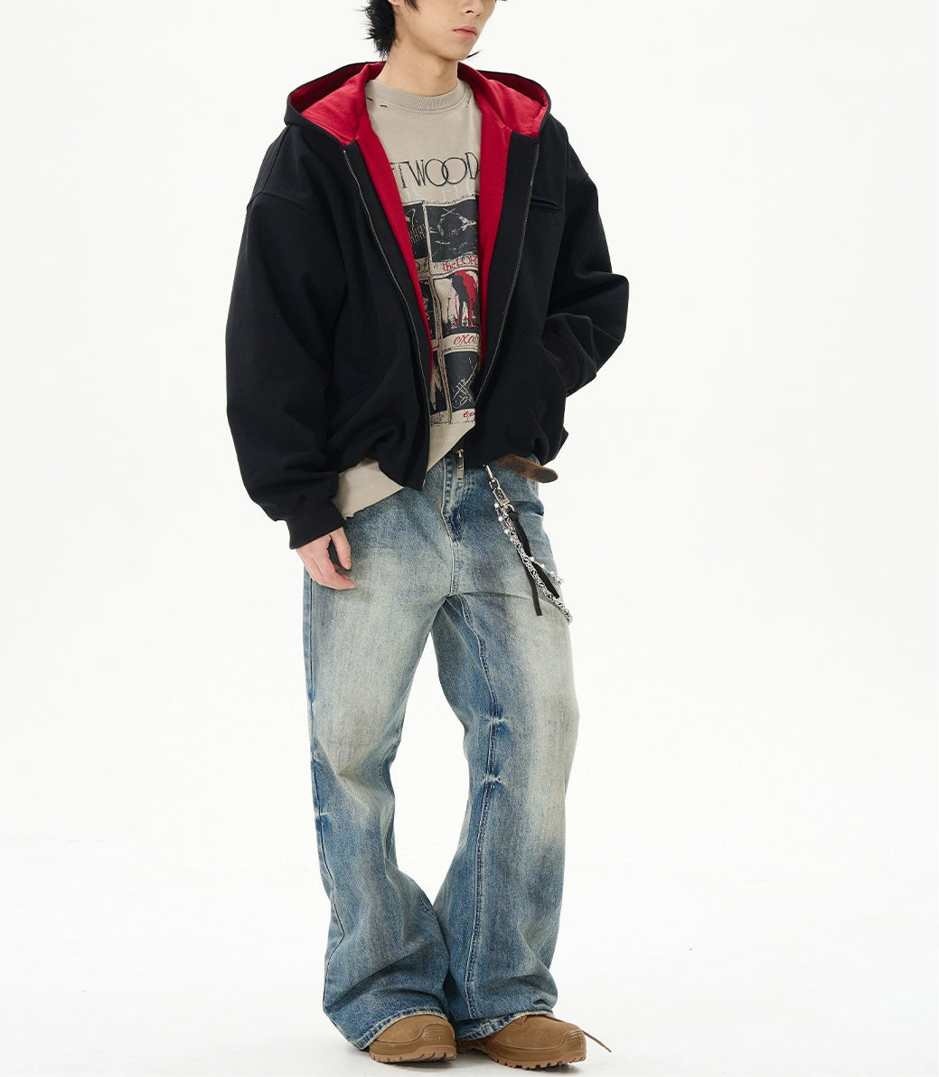HS10049 Oversized Vintage Washed Distressed Cropped Hoodie