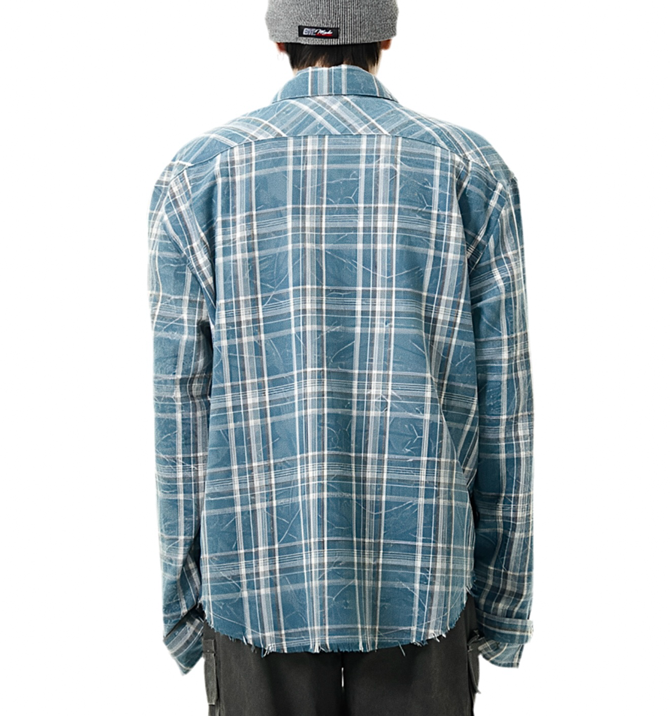 JS10017 Oversized Plaid Jacket/ Distressed Zip Up