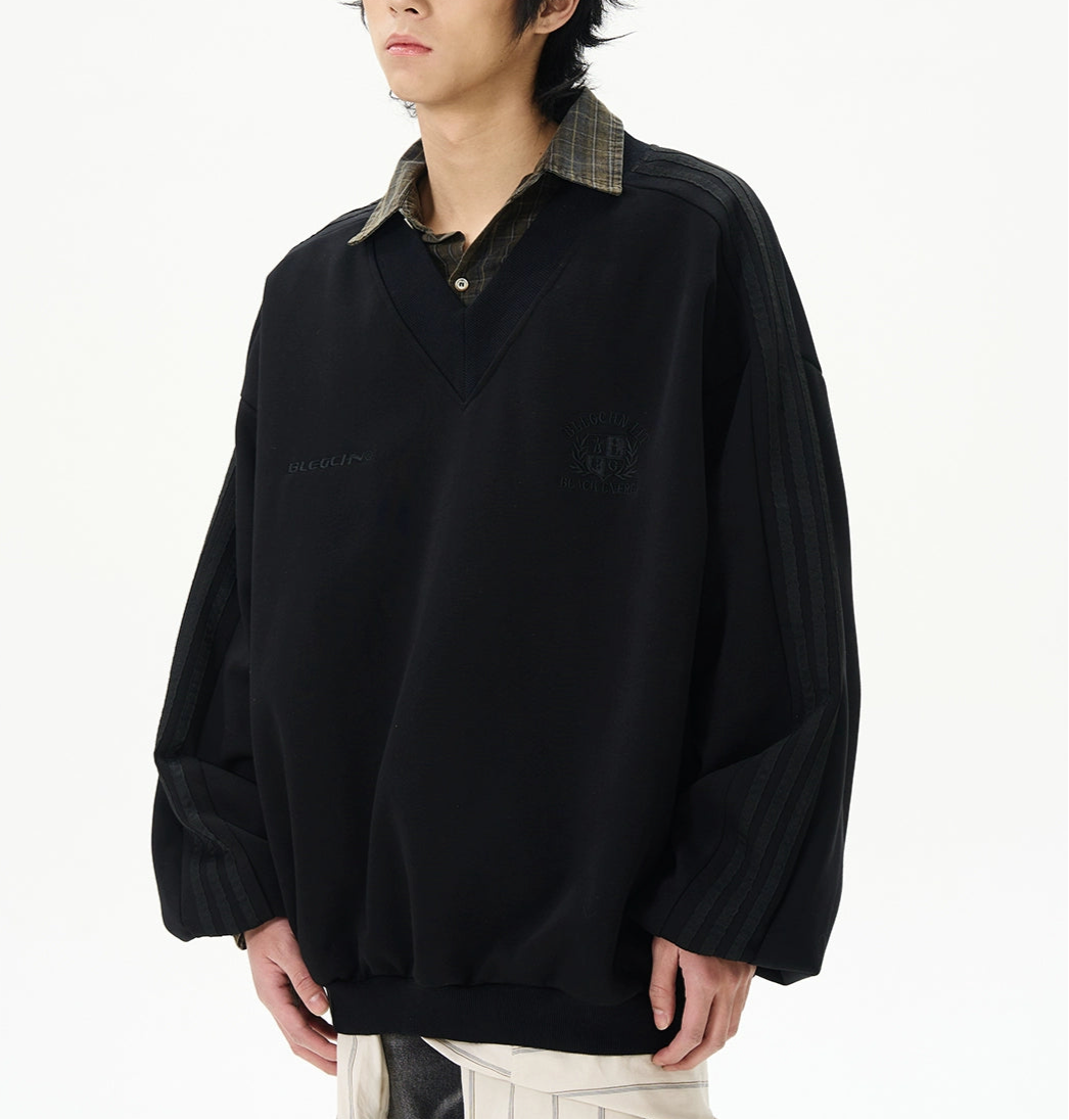HS10048 Oversized Sports Design V-neck Sweater
