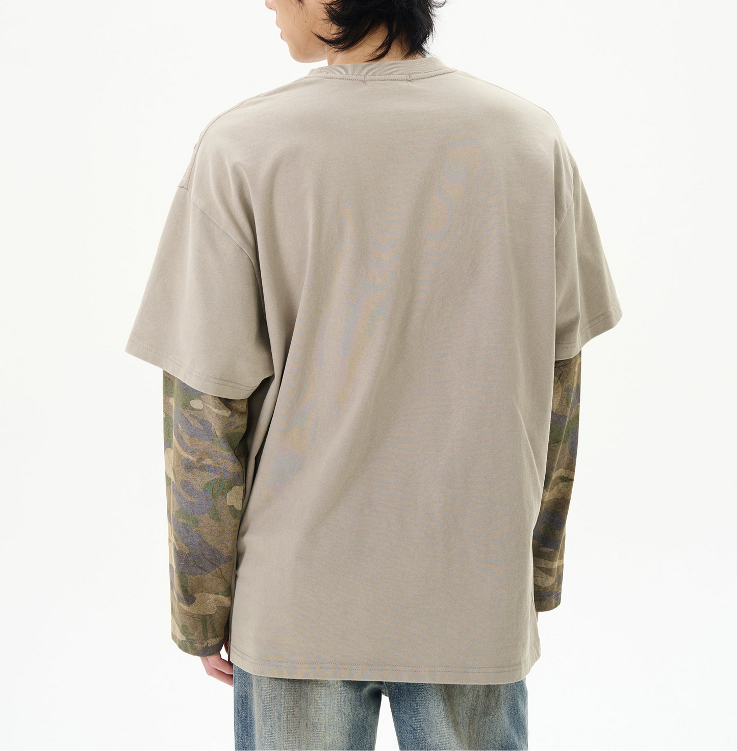 TLS140 Oversized Distressed Layered Camo Long Sleeve Tee