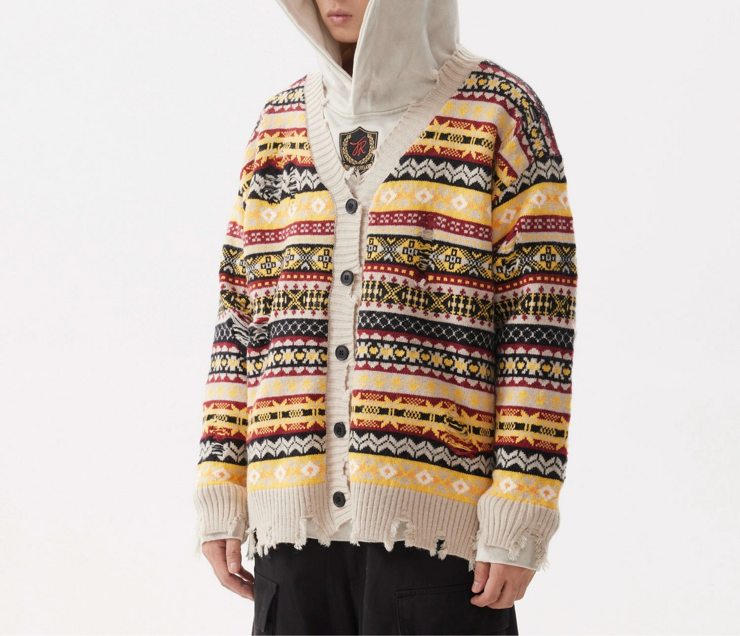 HS10042 Oversized Cardigan/ Retro Artisan Distressed