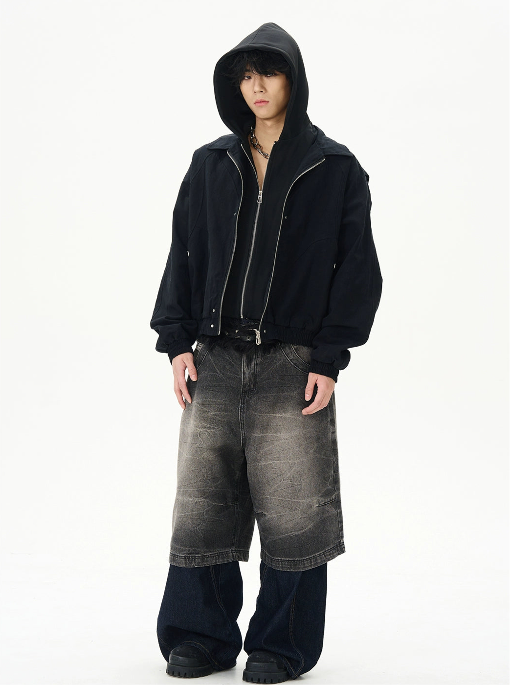 JS10063 Oversized Two-layer Design Cargo Jacket Hoodie