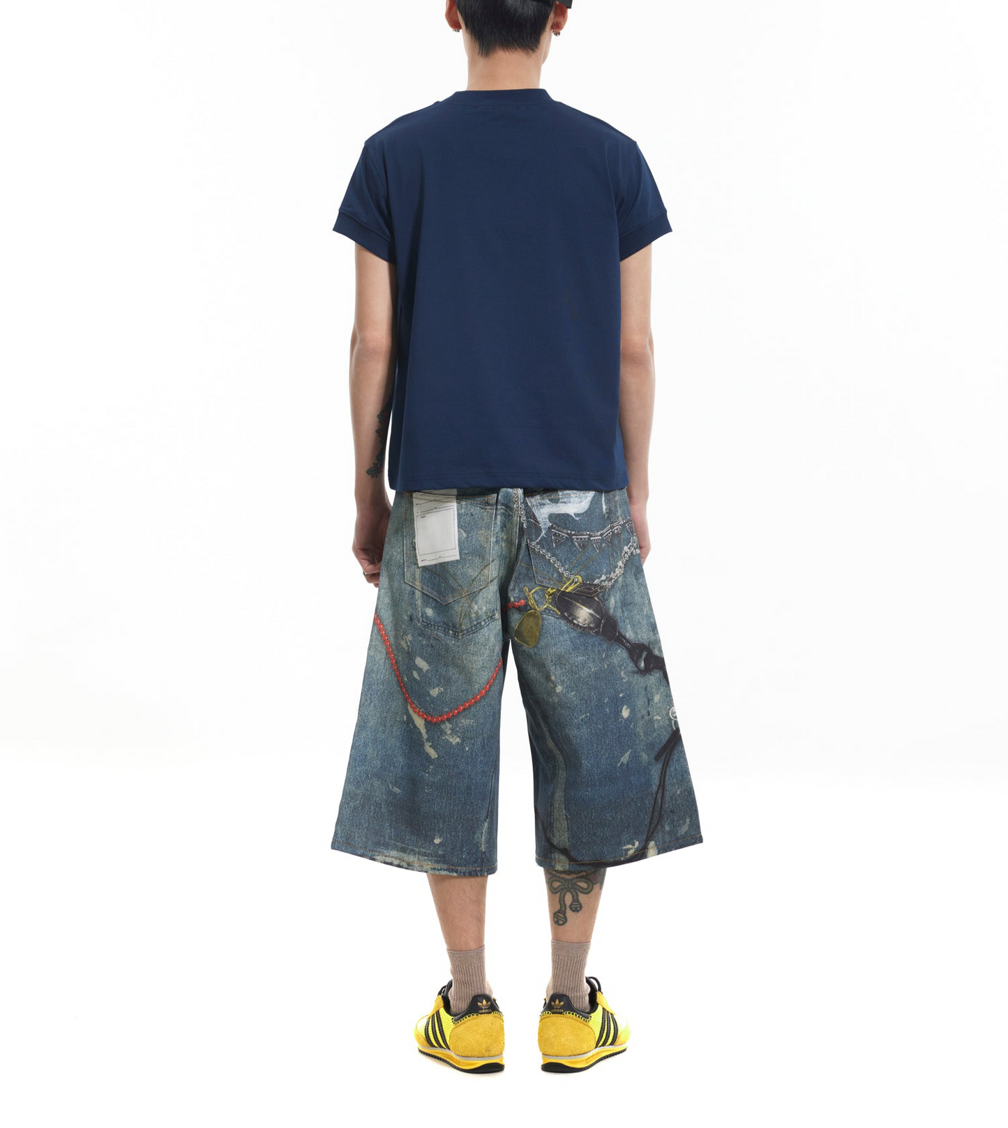 TJ10097 Baggy Printed Denim Jorts