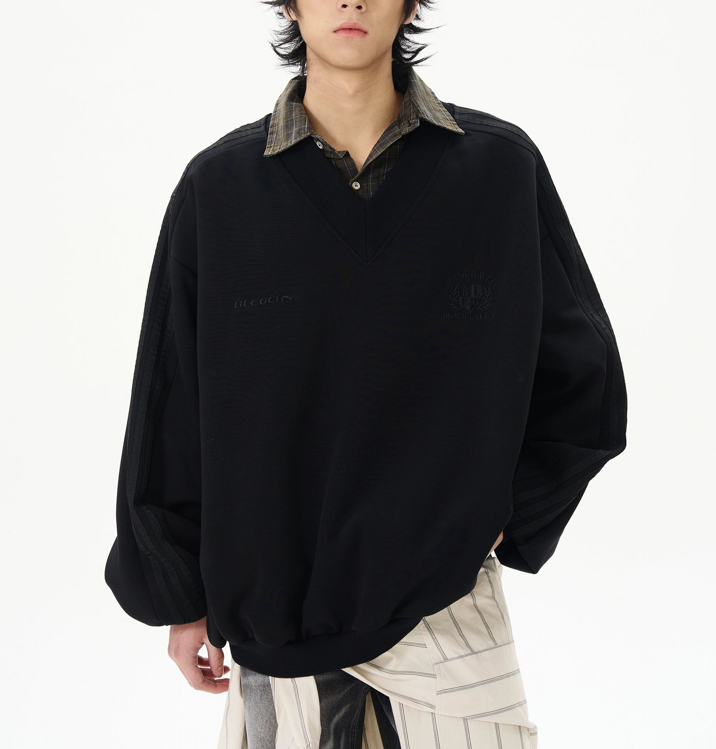 HS10048 Oversized Sports Design V-neck Sweater