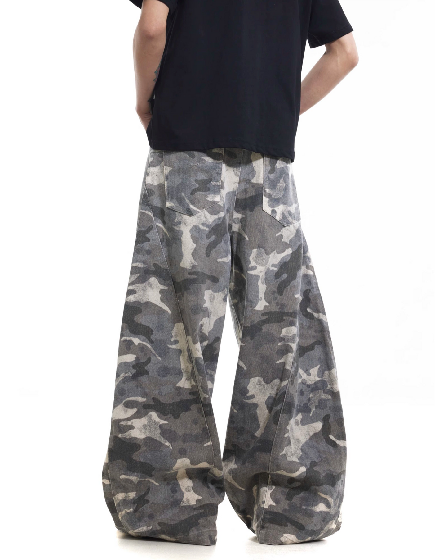 TJ10088 Baggy Dirty Camo Barrel Trousers