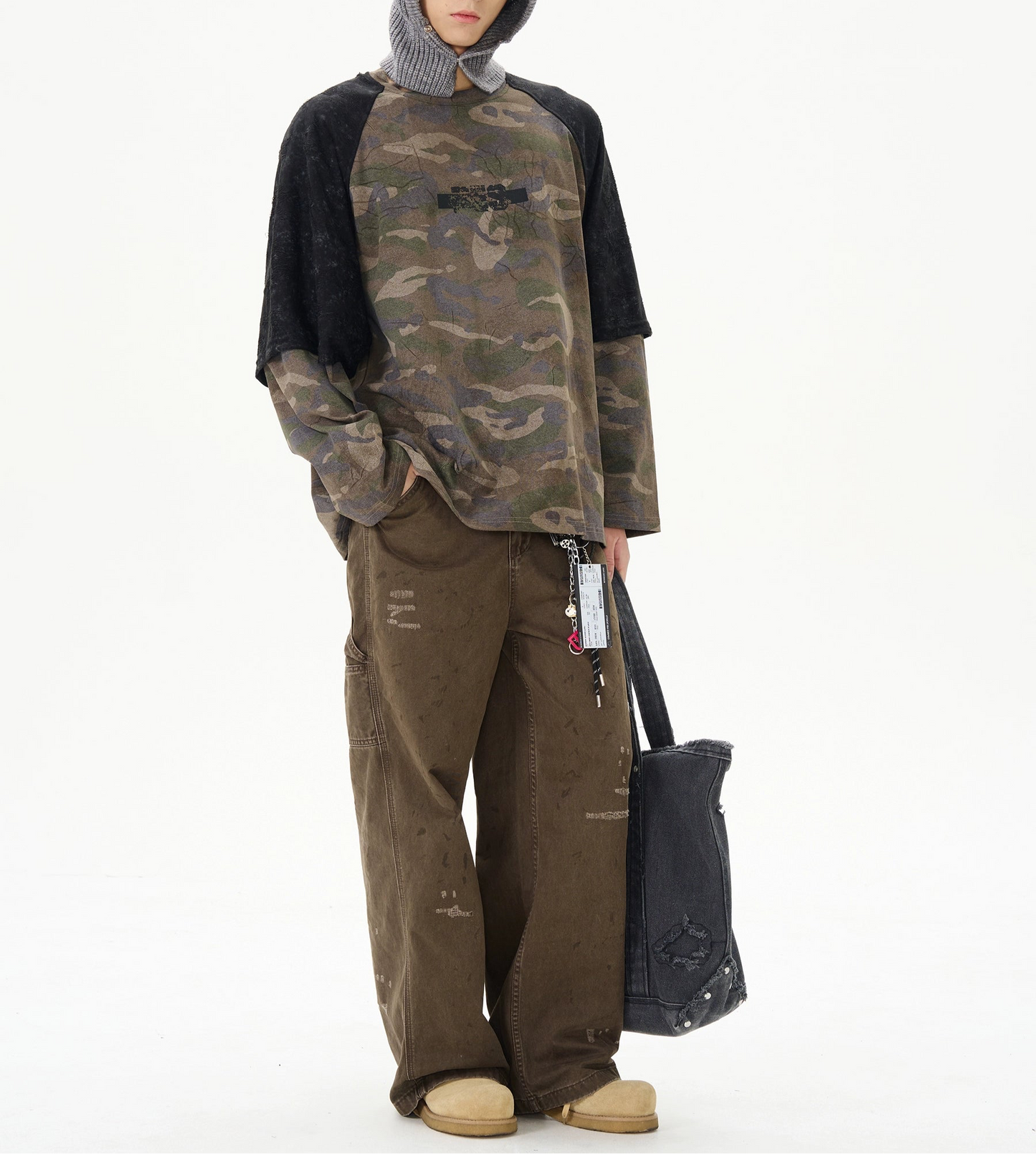 TLS143 Oversized Layered Camo Long Sleeve Tee
