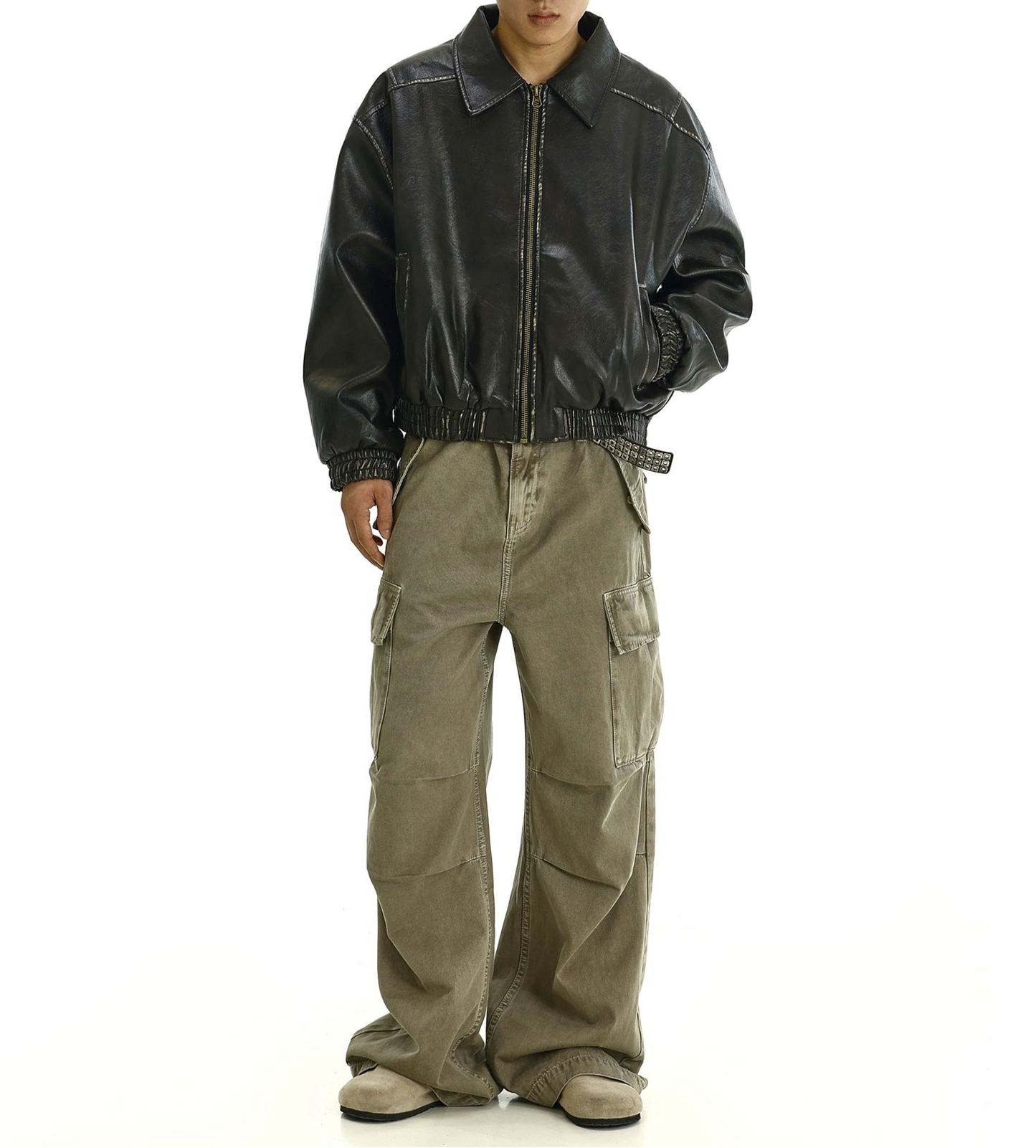 JS10016 Oversized leather jacket/ Antique Retro