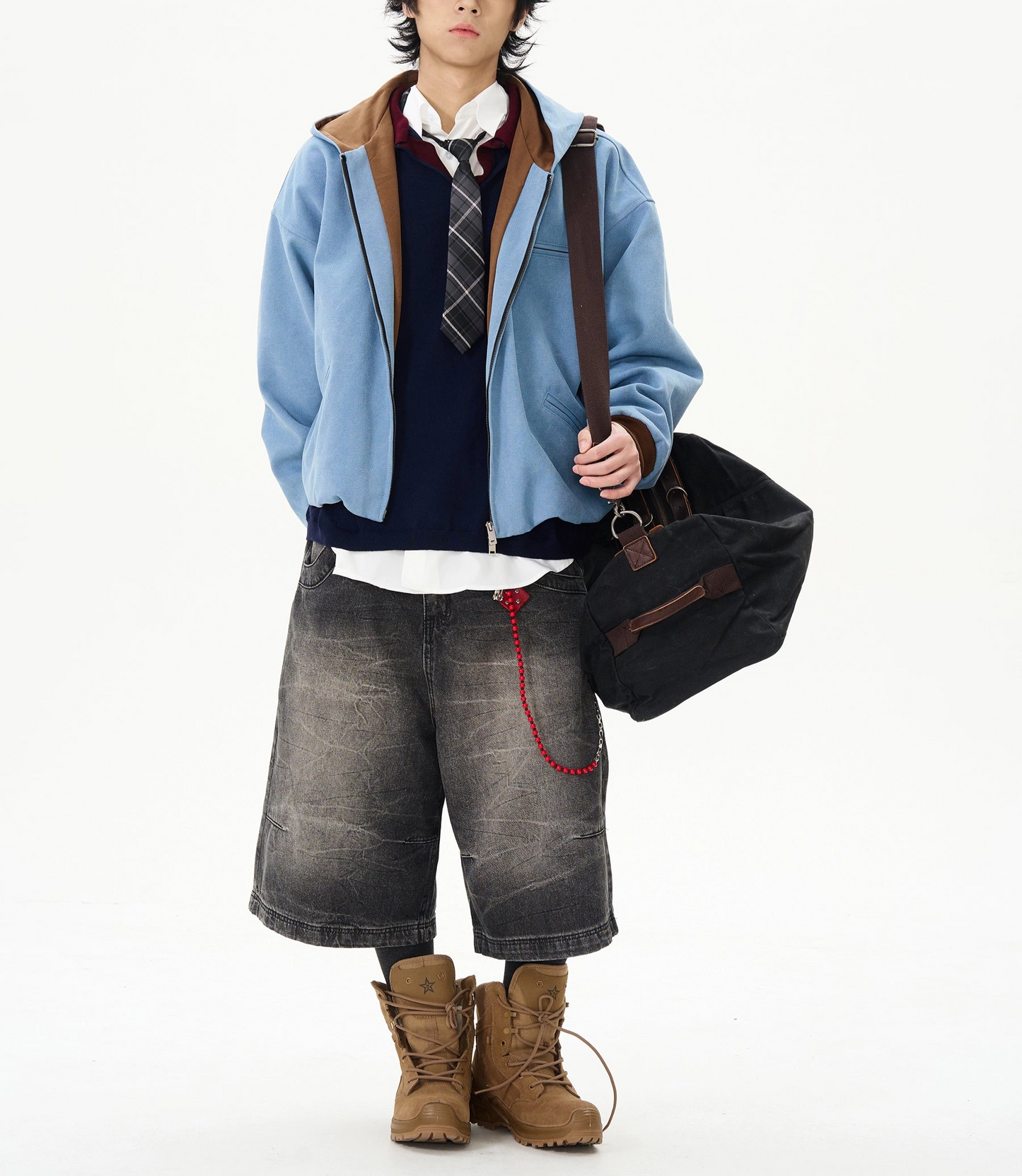 HS10049 Oversized Vintage Washed Distressed Cropped Hoodie