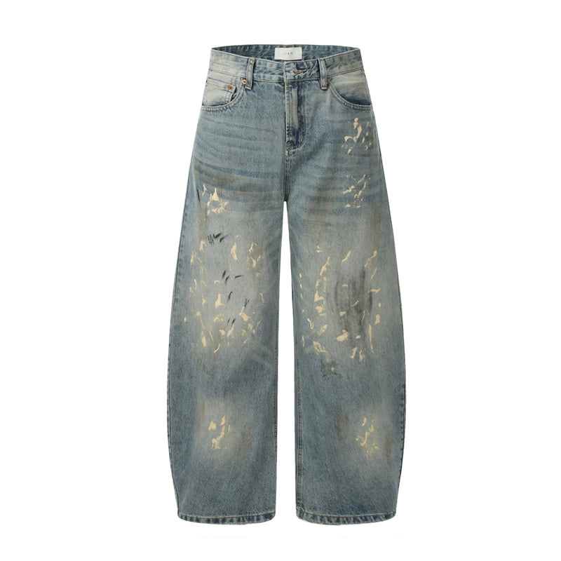 TJ10135 Baggy Retro Dirty Ink Splashed Jeans