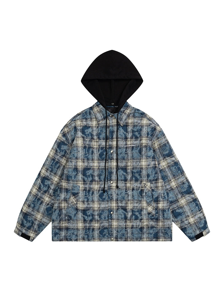 JS10008 Oversized Winter Jacket/ Frosted Plaid Convertible