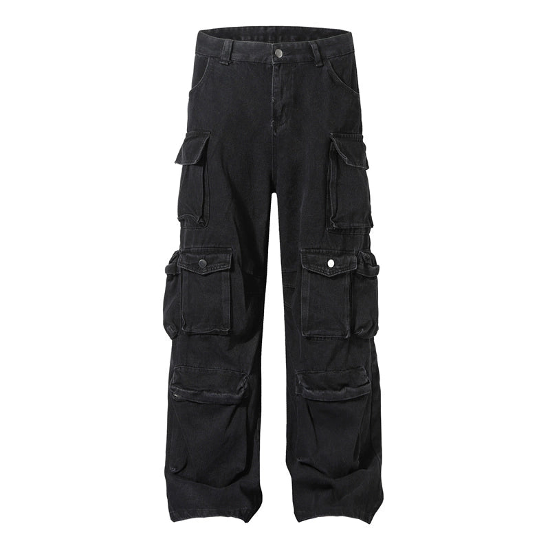 TJ10133 Retro Washed Distressed Cargo Jeans