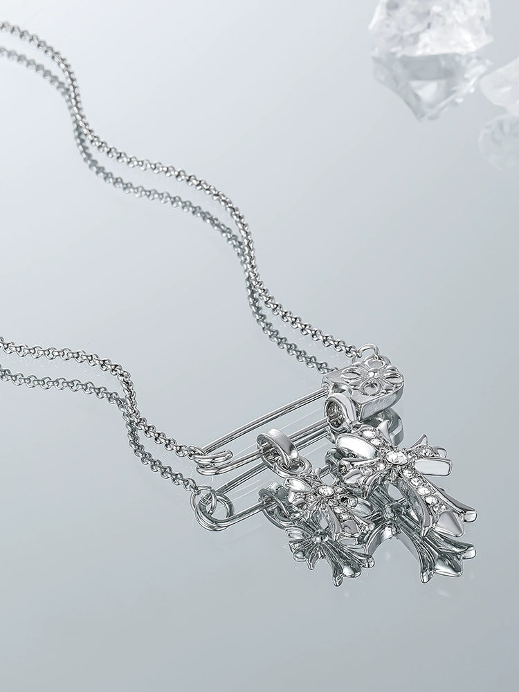 Cross zircon paper clip necklace women's light luxury niche luxury collarbone sweater chain autumn and winter pendant accessories