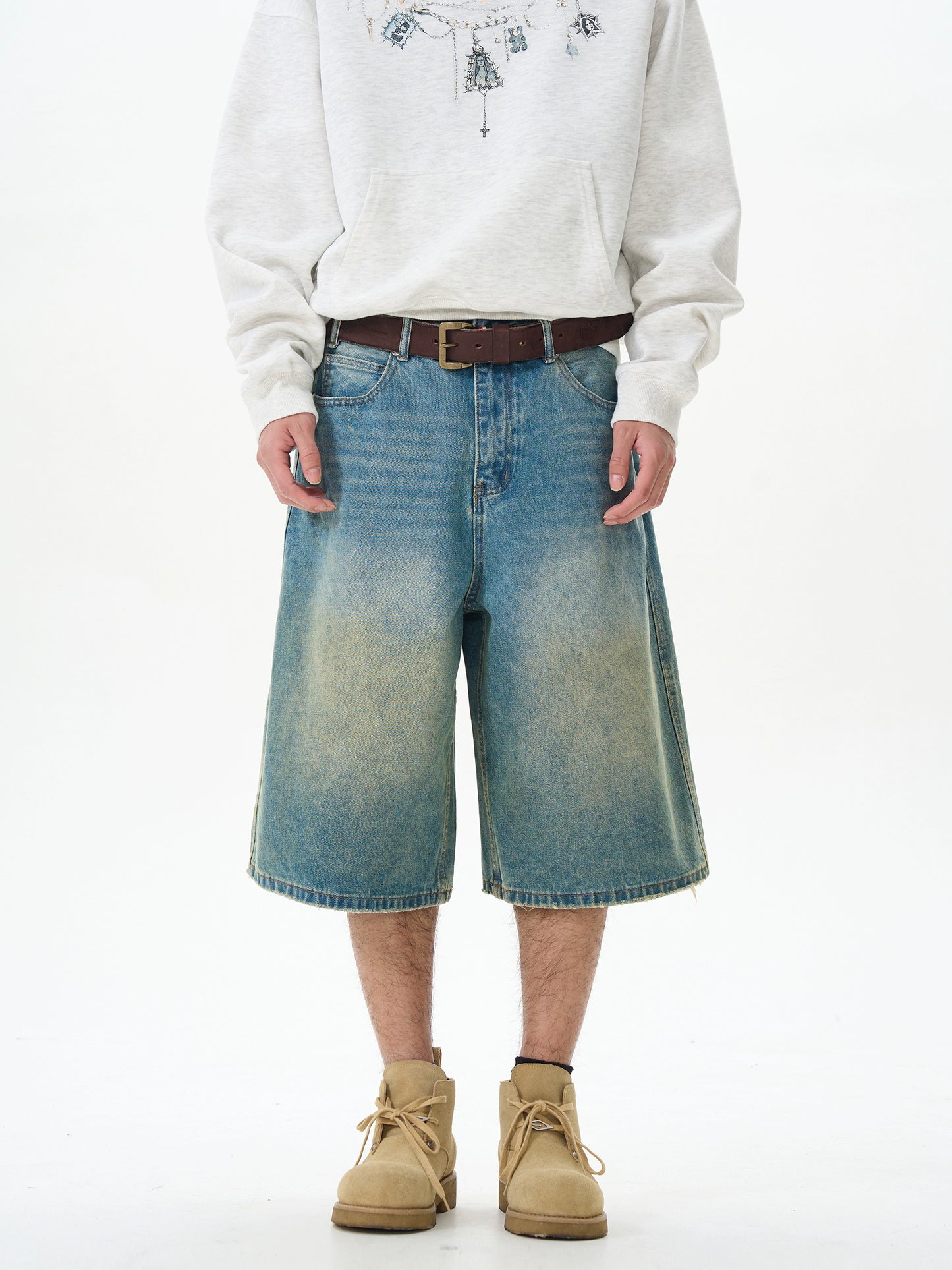 TJ10072 Oversized Yellow Washed Jorts