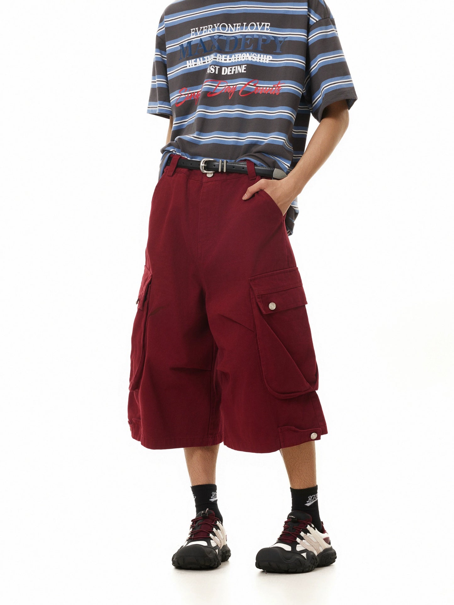 TJ10140 Baggy Multi Pockets Pleated Jorts