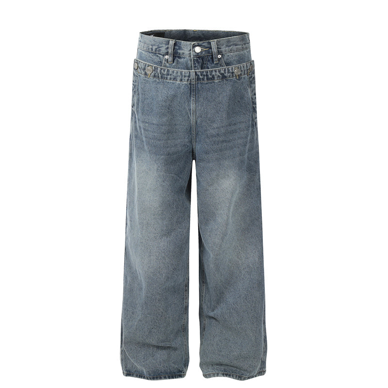 TJ10085 Baggy Double Waisted Deconstructed Jeans
