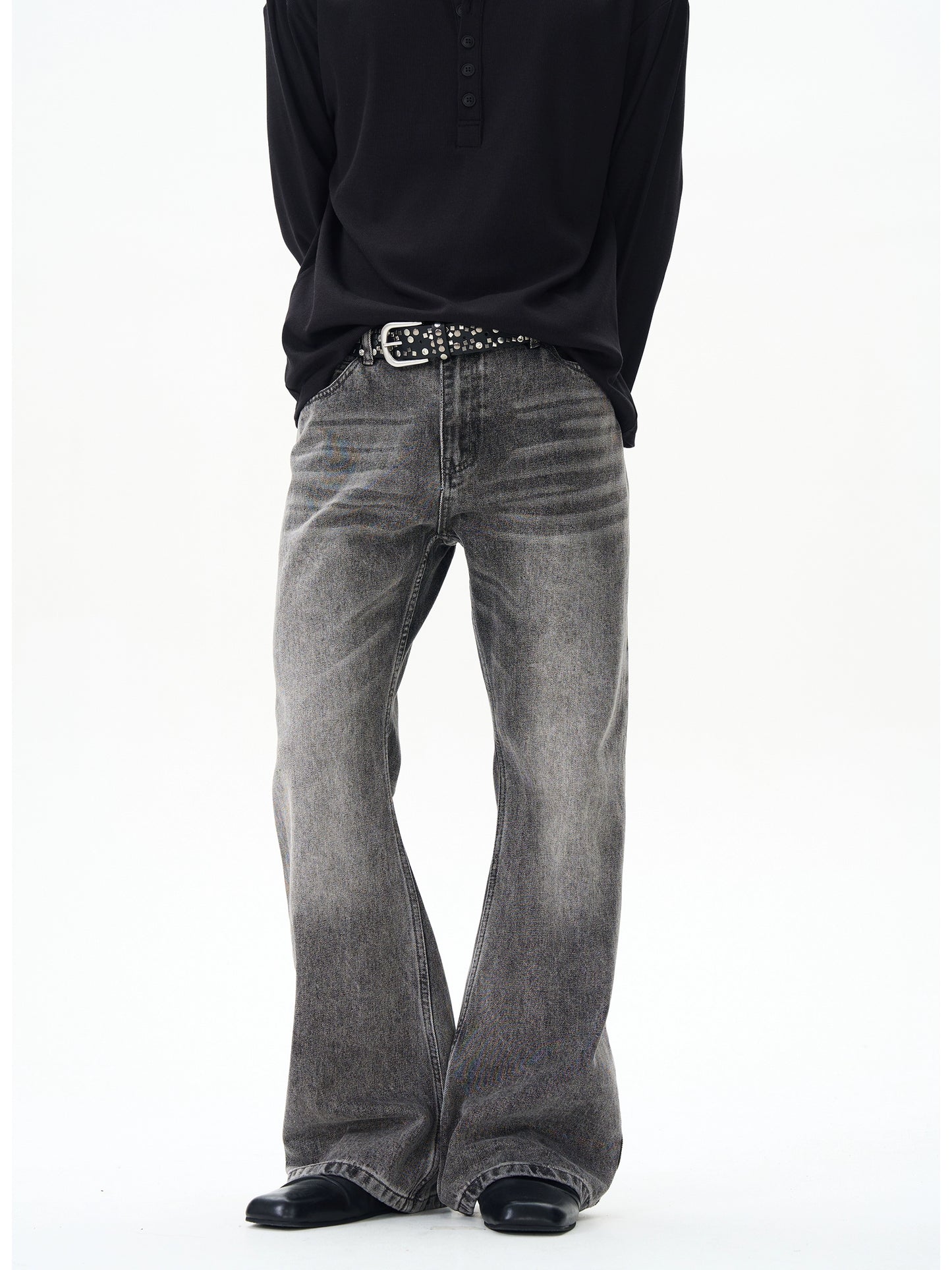 TJ10079 Flare Smoke Gray Washed Jeans