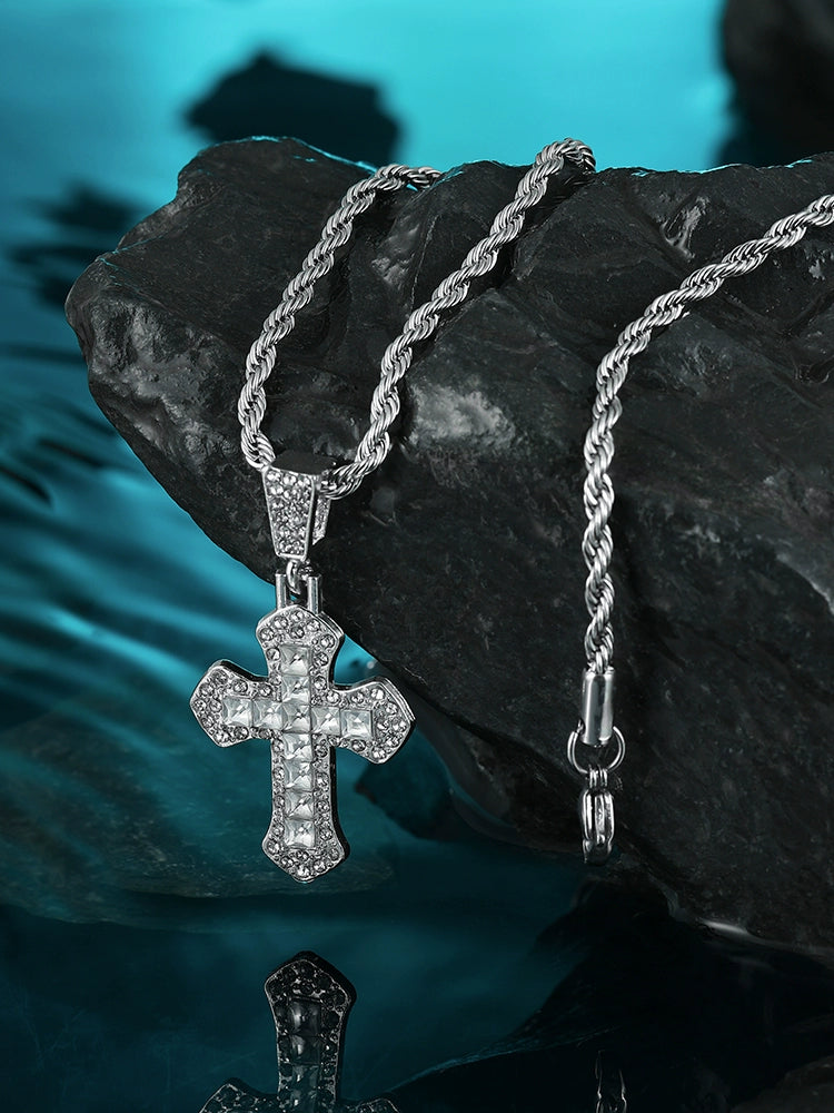 Cross zircon necklace men's high-end sense niche men's collarbone sweater chain trendy handsome style boys accessories