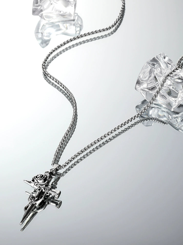 VOYAGE Rose Cross Pendant Men's Necklace Men's Trendy Men's Fashion Brand Versatile Niche Chain Accessories