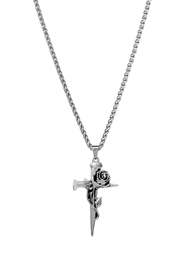 VOYAGE Rose Cross Pendant Men's Necklace Men's Trendy Men's Fashion Brand Versatile Niche Chain Accessories