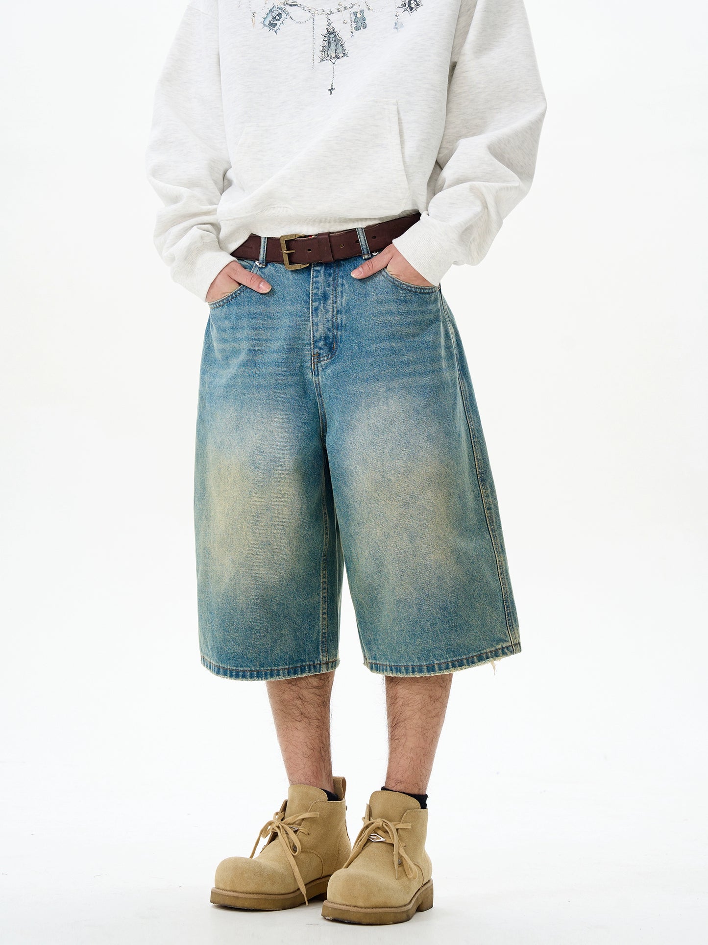 TJ10072 Oversized Yellow Washed Jorts