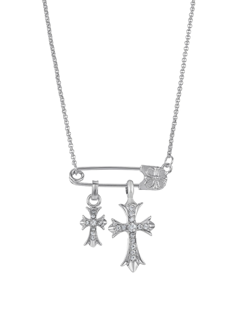 Cross zircon paper clip necklace women's light luxury niche luxury collarbone sweater chain autumn and winter pendant accessories