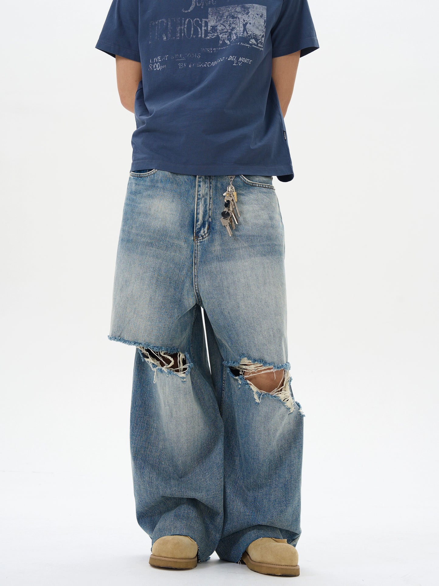 TJ10078 Baggy Distressed Ripped Jeans