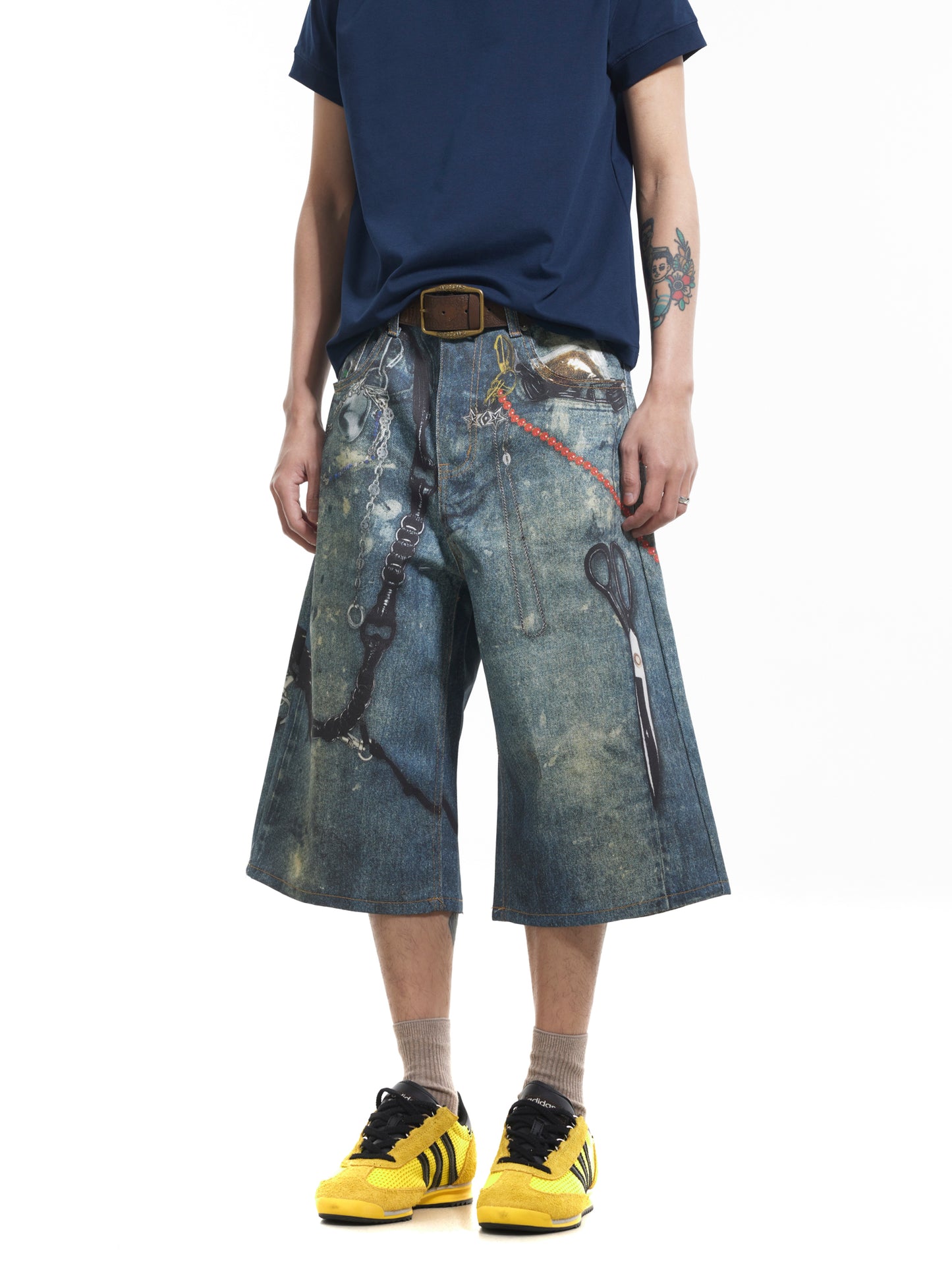 TJ10097 Baggy Printed Denim Jorts