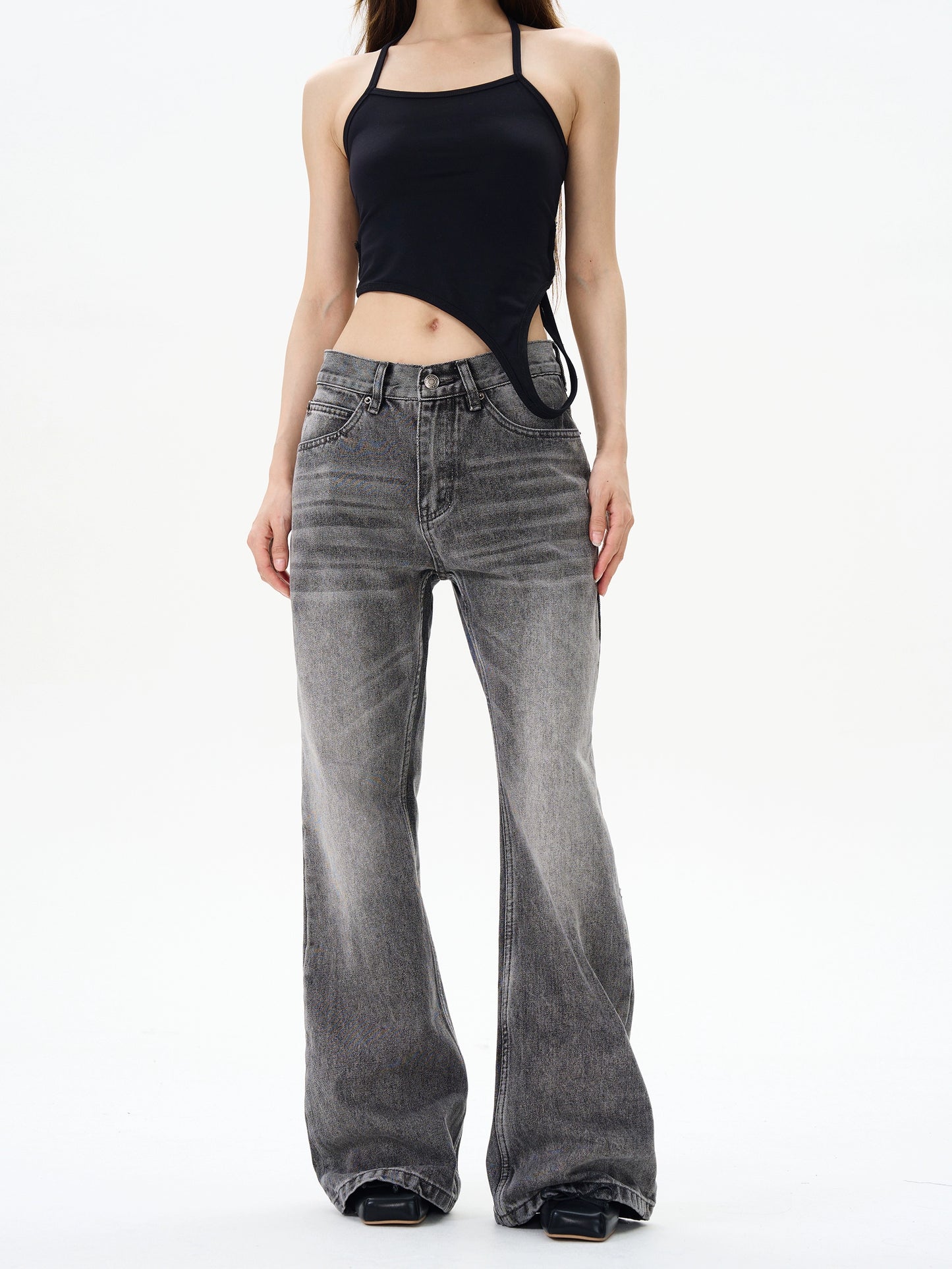 TJ10079 Flare Smoke Gray Washed Jeans
