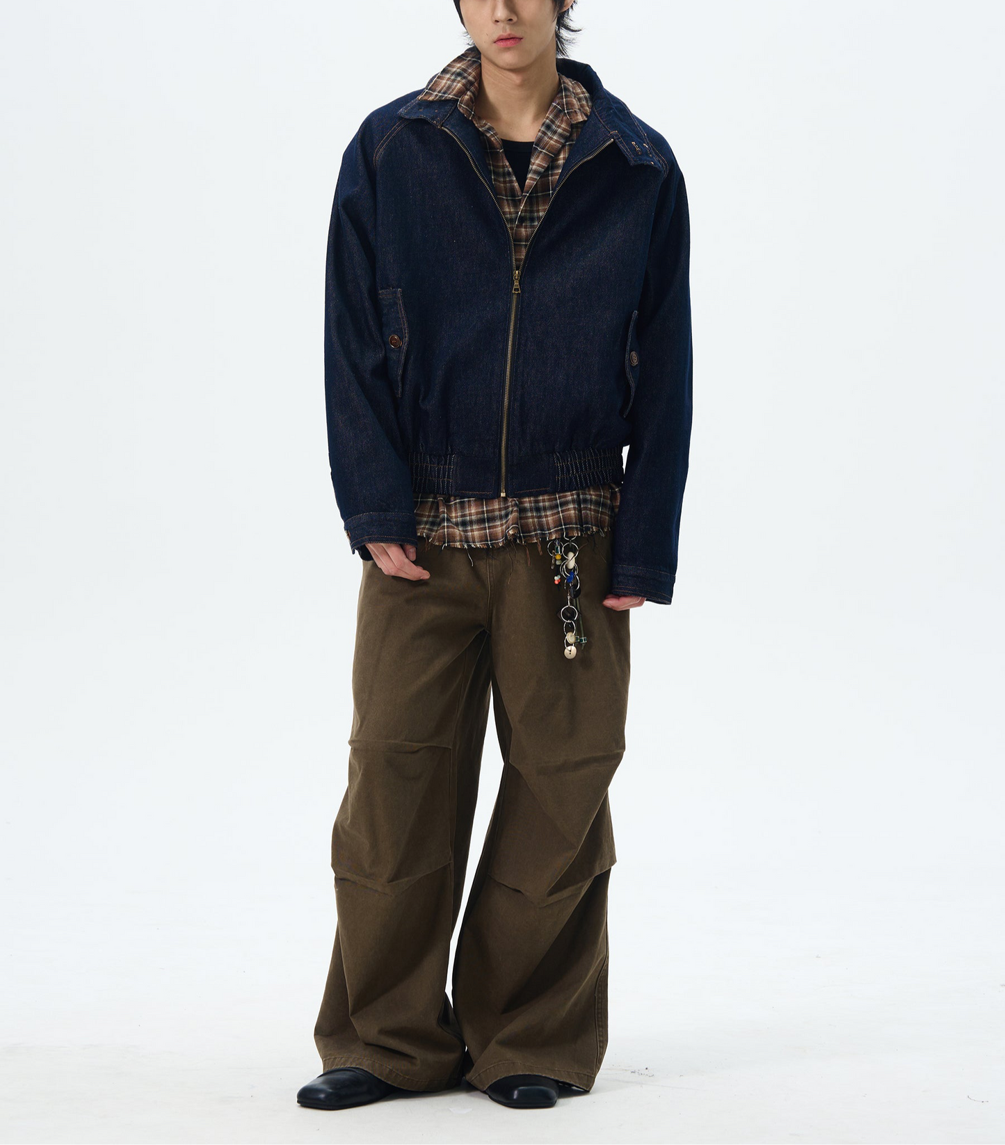 JS10079 Oversized High Neck Denim Cargo Jacket