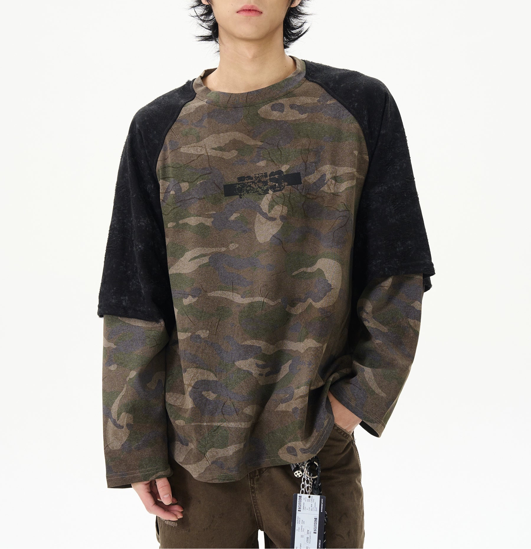 TLS143 Oversized Layered Camo Long Sleeve Tee