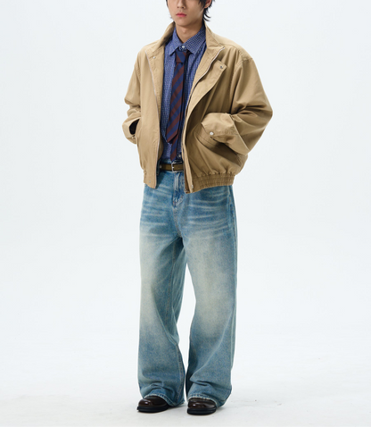 JS10077 Boxy Stand Collar Cropped Cargo Jacket