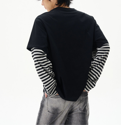 TLS142 Oversized Layered Stripes Long Sleeve/ Graphic Tee