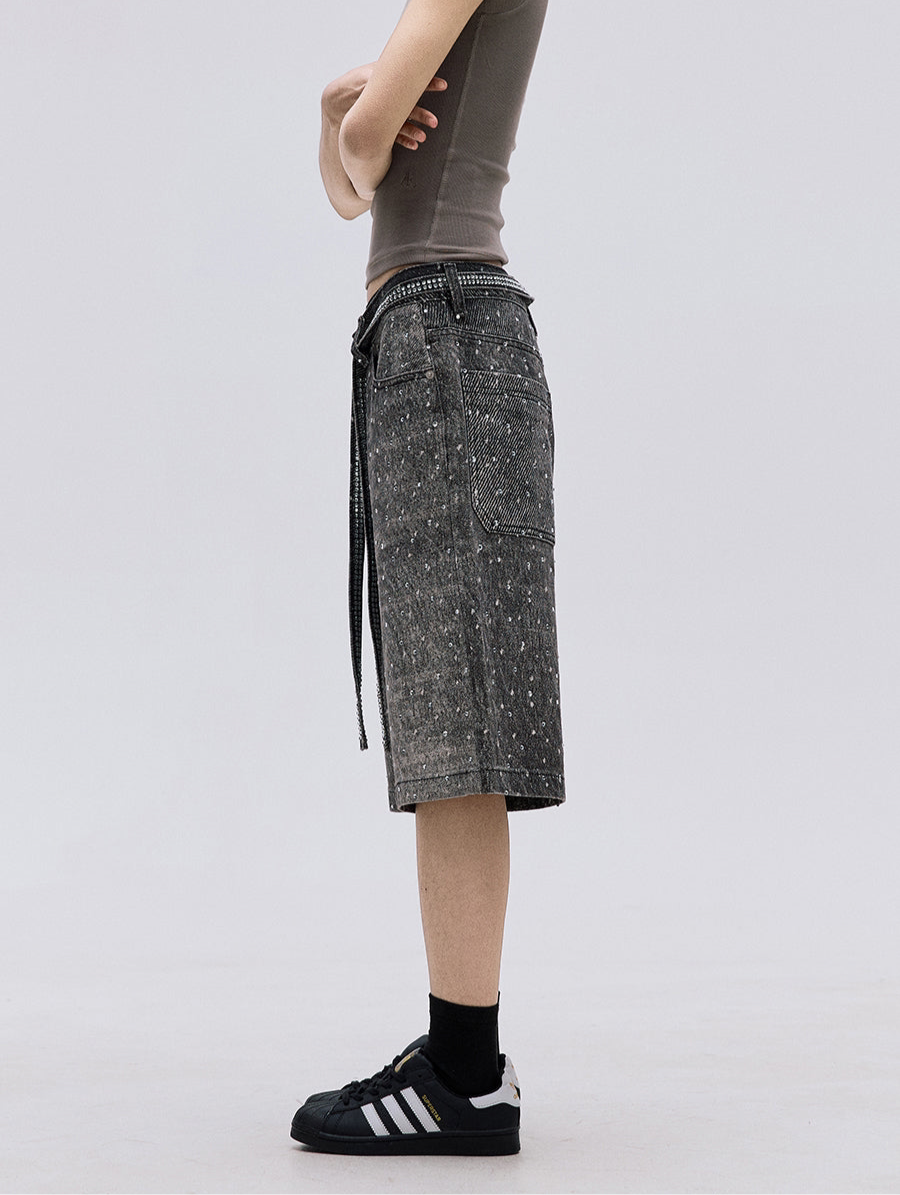 TJ10103 Baggy Starry Diamond Jeans Shorts