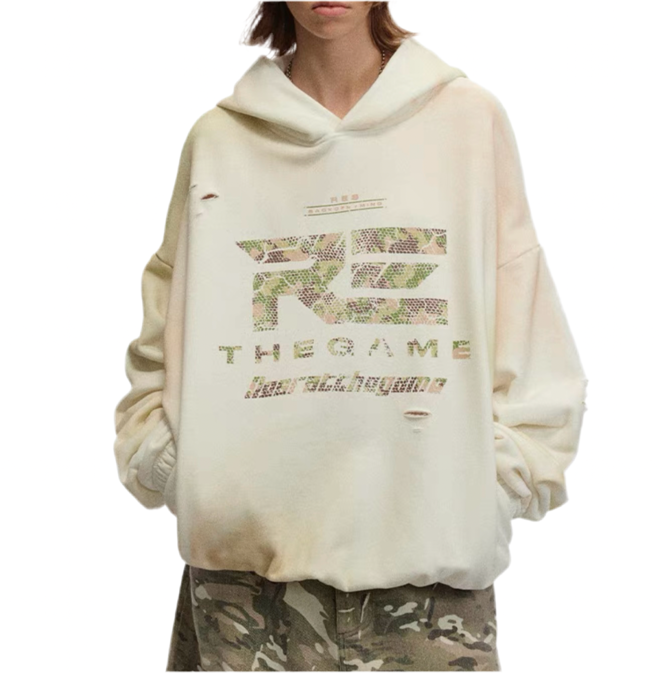 HS10001 Oversized hoodie/ Rust Wash Camo Game