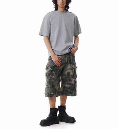 TJ10138 Baggy Oil Paint Camo Shorts
