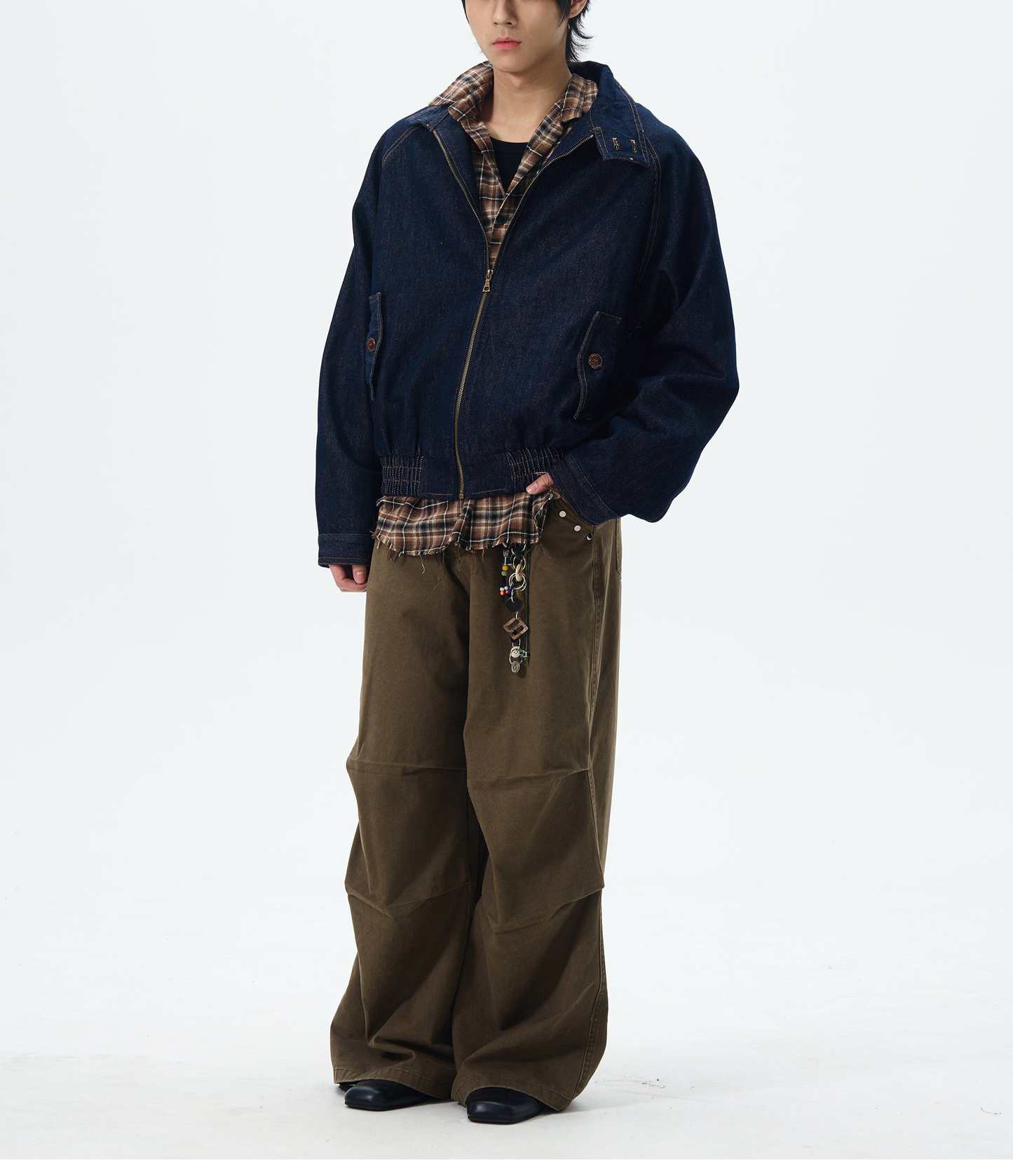 JS10079 Oversized High Neck Denim Cargo Jacket