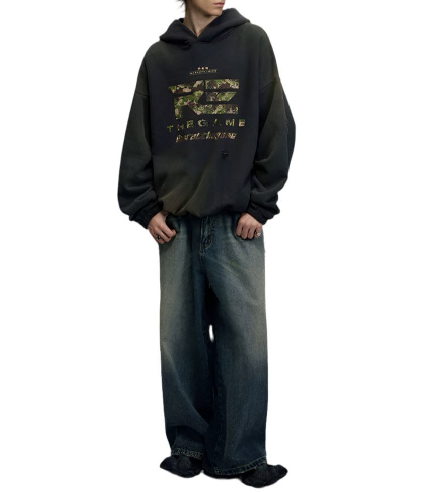 HS10001 Oversized hoodie/ Rust Wash Camo Game