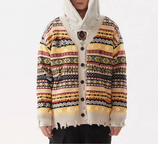 HS10042 Oversized Cardigan/ Retro Artisan Distressed