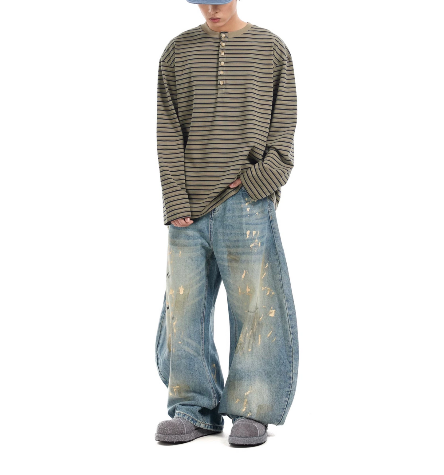 TJ10135 Baggy Retro Dirty Ink Splashed Jeans