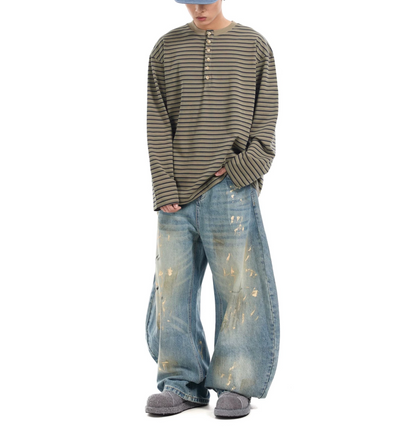 TJ10135 Baggy Retro Dirty Ink Splashed Jeans