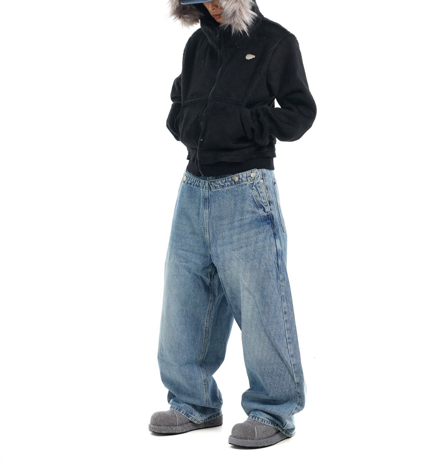 TJ10085 Baggy Double Waisted Deconstructed Jeans
